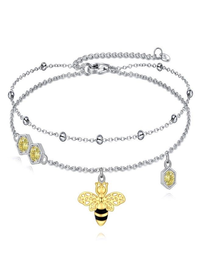 LUHE Bee Ankle Bracelets for Women Sterling Silver Layered Layered Anklet Link Chain Anklets Honeybee Jewelry Gifts Foot Chain for Wife Daughter (Bee Anklet) - Image 1
