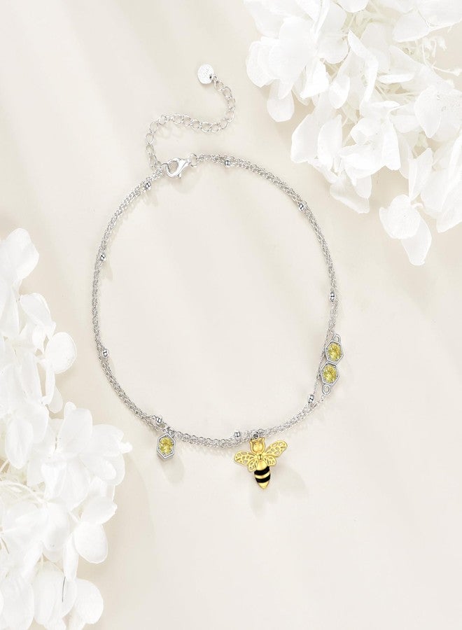 LUHE Bee Ankle Bracelets for Women Sterling Silver Layered Layered Anklet Link Chain Anklets Honeybee Jewelry Gifts Foot Chain for Wife Daughter (Bee Anklet) - Image 4