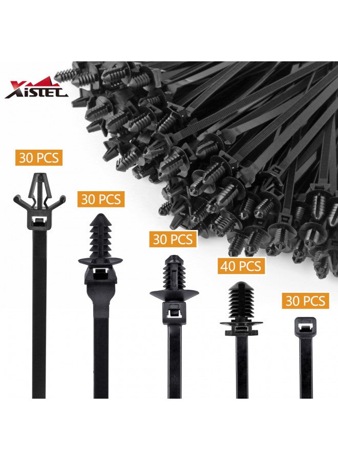 Xislet Xislet 160Pcs Universal Push Mount Cable Zip Tie Compatible with Cars Boat Trailer Polaris UTV Side By Side Jeep Wrangler Nylon Self Locking Cable Strap for Engine Bay Wire Harness Restraint Ties - Image 1