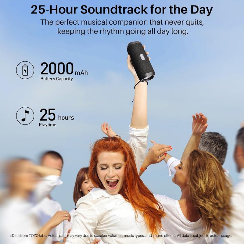 TOZO PA2 Bluetooth Speaker with Dual Drivers & Dual Bass Diaphragms, Deep Bass Loud Stereo Sound, IPX8 Waterproof, 25H Playtime, Custom EQ App Portable Wireless Speaker for Home Outdoors Travel Black - Image 3