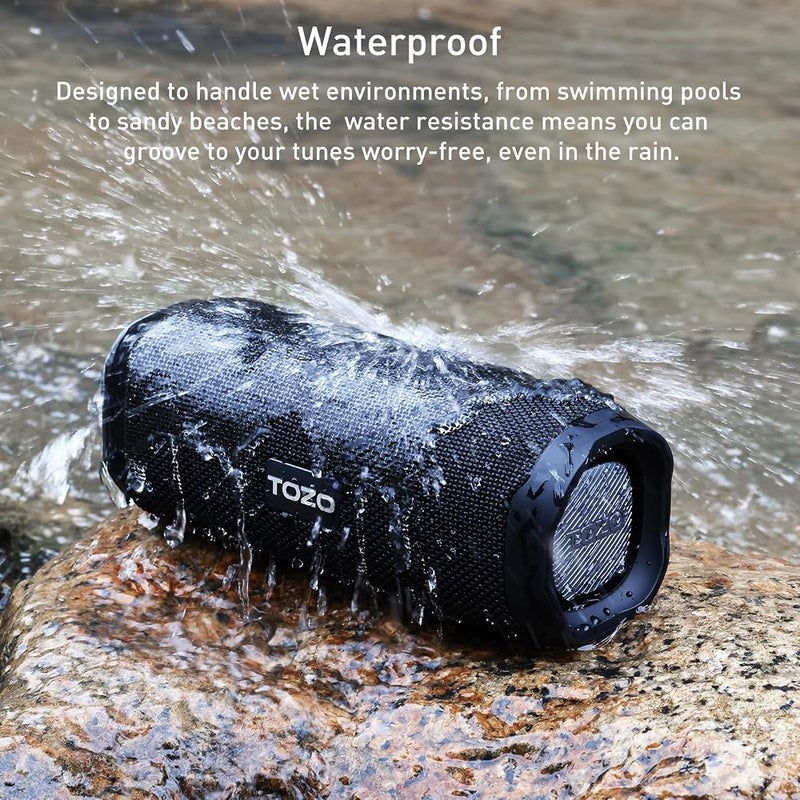 TOZO PA2 Bluetooth Speaker with Dual Drivers & Dual Bass Diaphragms, Deep Bass Loud Stereo Sound, IPX8 Waterproof, 25H Playtime, Custom EQ App Portable Wireless Speaker for Home Outdoors Travel Black - Image 4