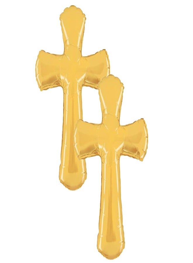 Artisan Owl Set of 2 Gold Cross Jumbo 39" Foil Party Balloons - Image 2