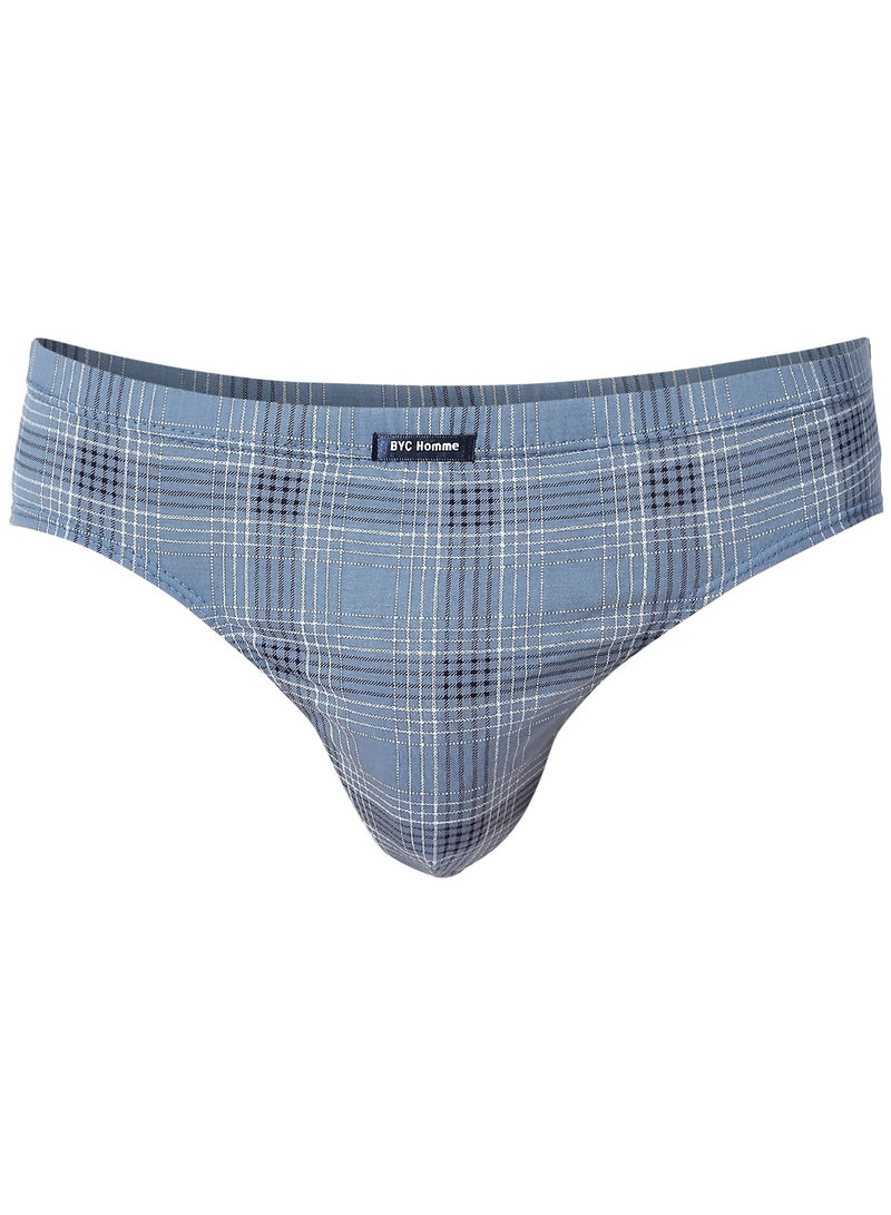 BYC MEN'S PRINTED COTTON BRIEF - BLUE - Image 1