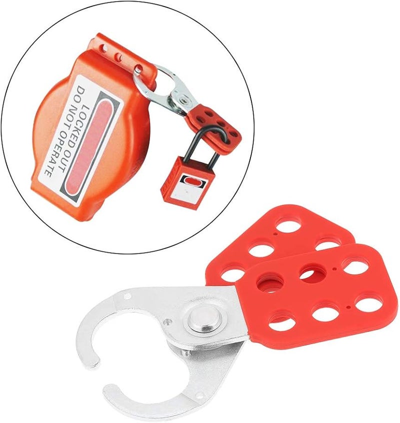 Red Industrial Safety Lockout Hasp Lock with Steel Hook Plastic Coated Body - Image 5