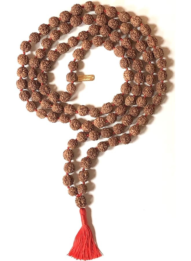 AWAKEN YOUR KUNDALINI Rudraksha mala Beads necklace Rudraksh Japa 5 Mukhi ( 5 Face ) Hand Knotted Prayer Beads Sizes 6mm 8mm 10mm 12mm Energized Chakra mala w/ Pouch, Wood, rudraksha  - Image 1