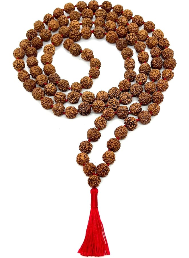 AWAKEN YOUR KUNDALINI Rudraksha mala Beads necklace Rudraksh Japa 5 Mukhi ( 5 Face ) Hand Knotted Prayer Beads Sizes 6mm 8mm 10mm 12mm Energized Chakra mala w/ Pouch, Wood, rudraksha  - Image 2