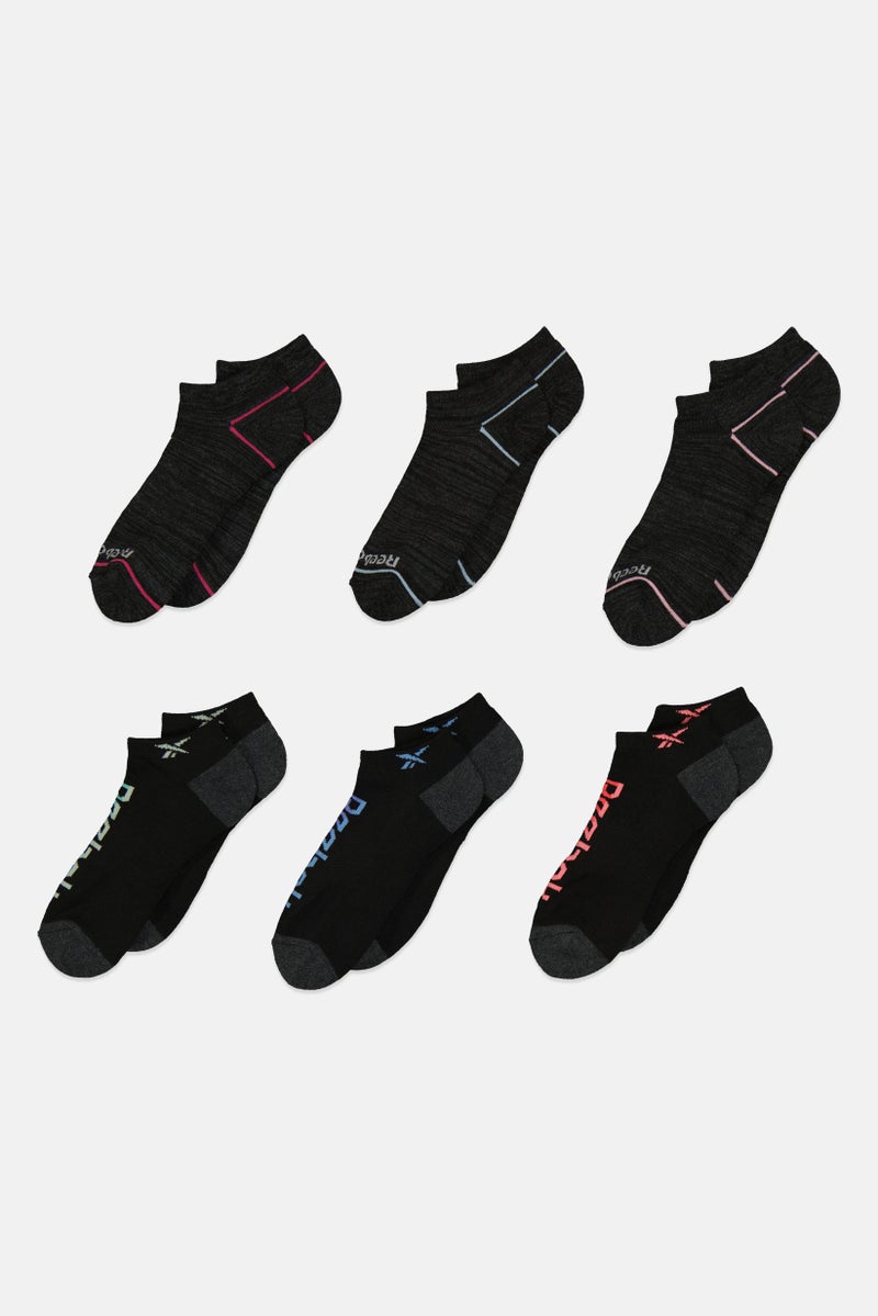 Reebok Women 6 Pairs Brand Logo Low Cut Socks, Heather Black - Image 1