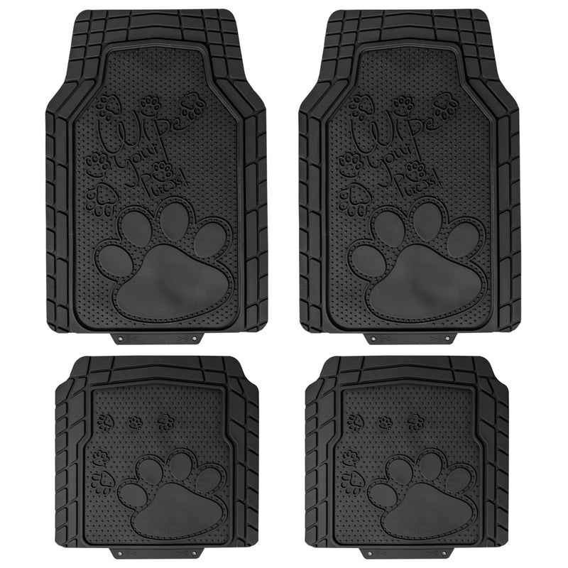 FH Group Car Floor Mats - Adorable Paw Print, Heavy-Duty Rubber Mats, Universal Fit Full Set, Climaproof, Trimmable, Fit Most Sedan, SUV, Truck - Black - Image 1