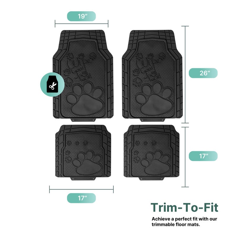 FH Group Car Floor Mats - Adorable Paw Print, Heavy-Duty Rubber Mats, Universal Fit Full Set, Climaproof, Trimmable, Fit Most Sedan, SUV, Truck - Black - Image 5
