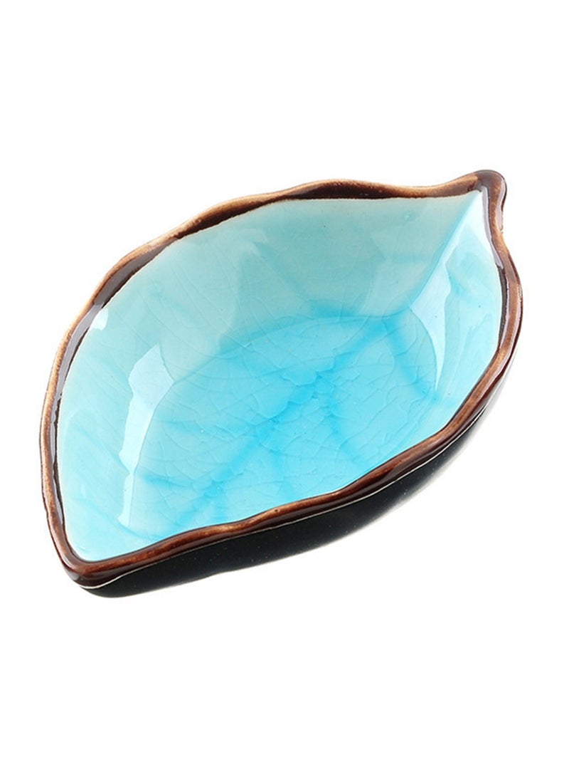 1pc Leaf Shaped Sauce Dish, Ice Cracked Glaze Leaf Ceramic Seasoning Soy Sauce Snack Dish for Kitchen (Light Blue) - Image 1