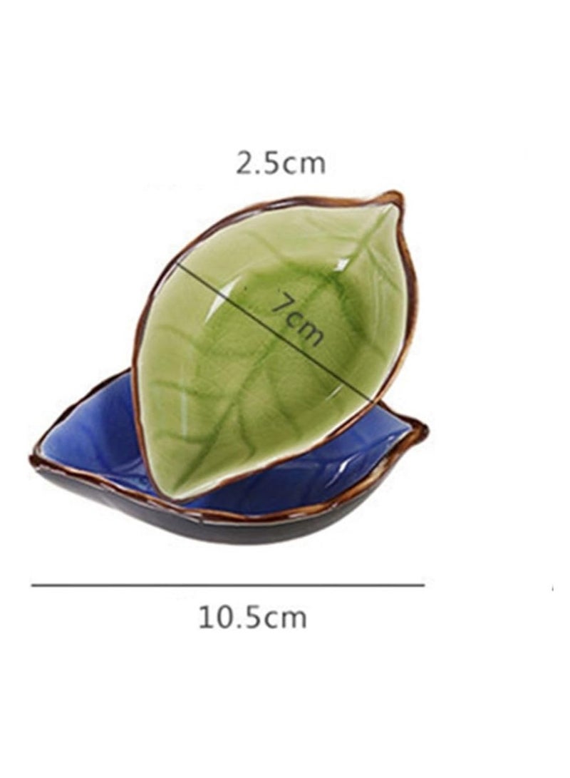 1pc Leaf Shaped Sauce Dish, Ice Cracked Glaze Leaf Ceramic Seasoning Soy Sauce Snack Dish for Kitchen (Light Blue) - Image 3