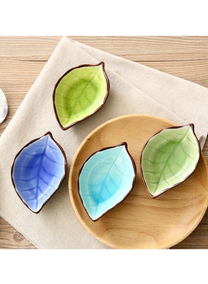 1pc Leaf Shaped Sauce Dish, Ice Cracked Glaze Leaf Ceramic Seasoning Soy Sauce Snack Dish for Kitchen (Light Blue) - Image 4