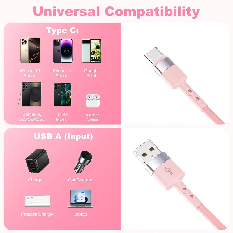 MTAKYI 2Pack CarPlay USB A to USB C Coiled Charge Cable for iPhone 15,Short Car/Uber Charging Cord Sync Data Retractable Charger for iPhone 15/16 Pro Max, Samsung, for Apple CarPlay & Android Auto-4Ft Pink - Image 3