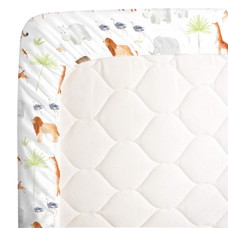 NoJo Watercolor Jungle Animals Crib Sheet - Mini Fitted Crib Sheet - Designed in The USA - 24" X 38" X 5", Orange, Grey, Light Blue - Image 3