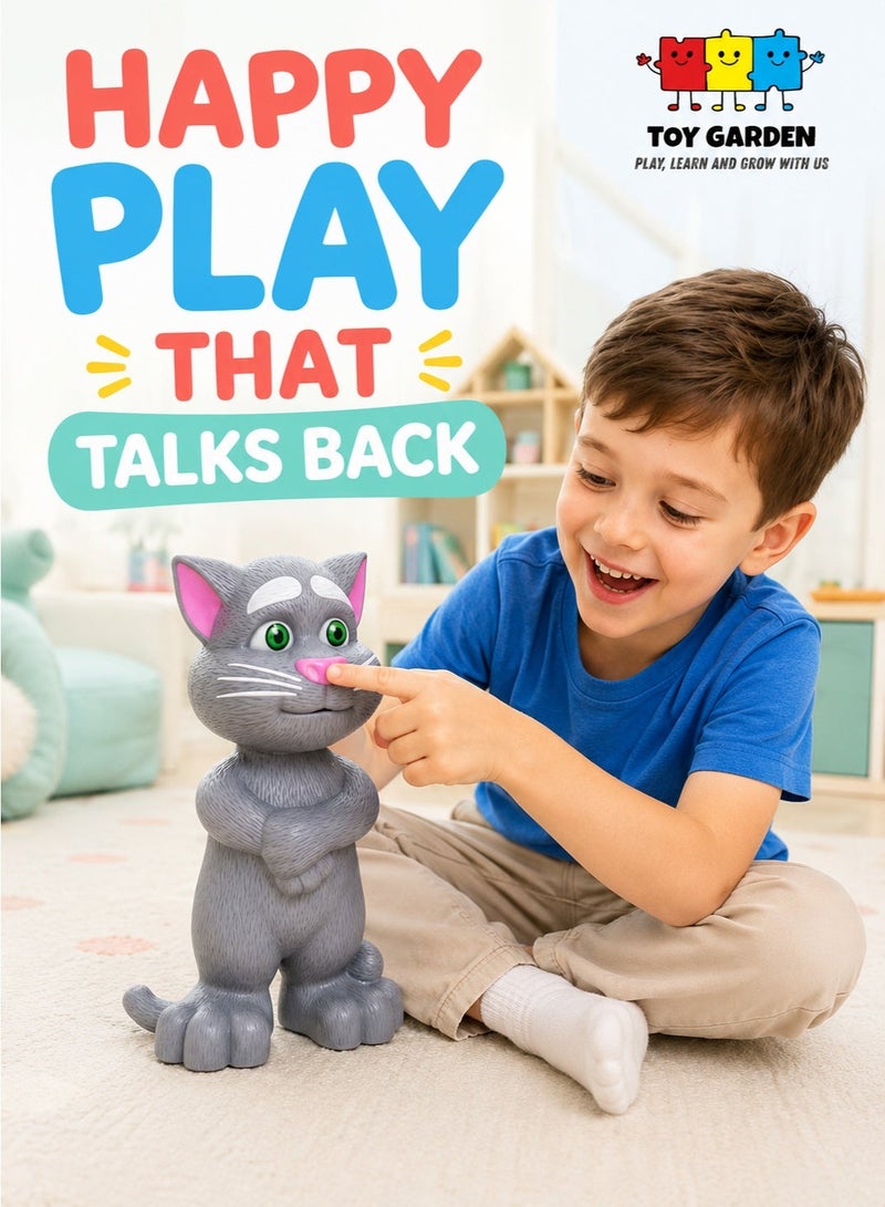 TOY GARDEN Intelligent Talking Tom Cat with Recording, Music, Story & Touch Functionality, Wonderful Voice with Stories & Songs (Grey) - Image 1