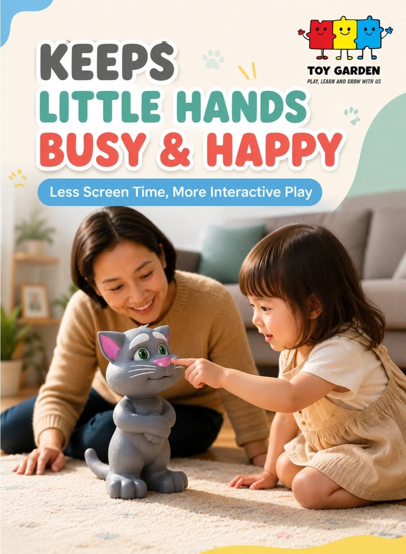 TOY GARDEN Intelligent Talking Tom Cat with Recording, Music, Story & Touch Functionality, Wonderful Voice with Stories & Songs (Grey) - Image 2