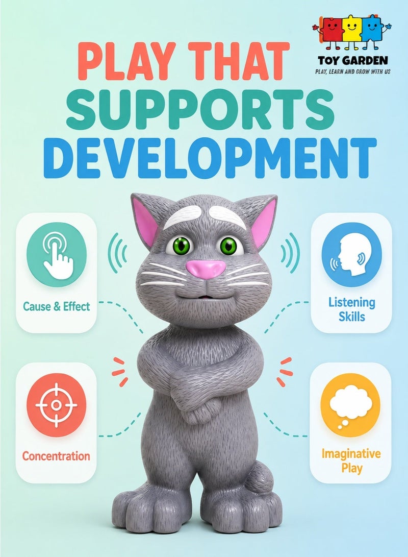 TOY GARDEN Intelligent Talking Tom Cat with Recording, Music, Story & Touch Functionality, Wonderful Voice with Stories & Songs (Grey) - Image 3
