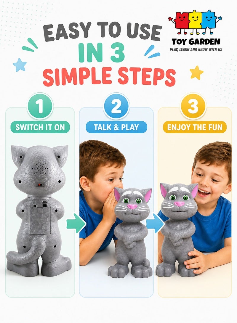 TOY GARDEN Intelligent Talking Tom Cat with Recording, Music, Story & Touch Functionality, Wonderful Voice with Stories & Songs (Grey) - Image 5