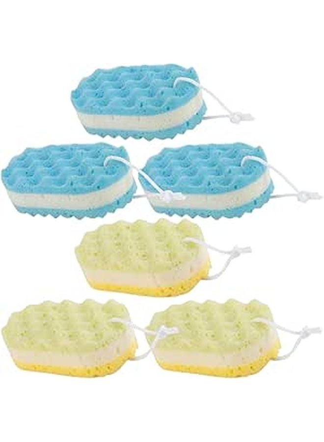 6Pcs Exfoliating Bath Sponges Set Triple Layer Body Scrubbers with Soft Mesh - Image 1