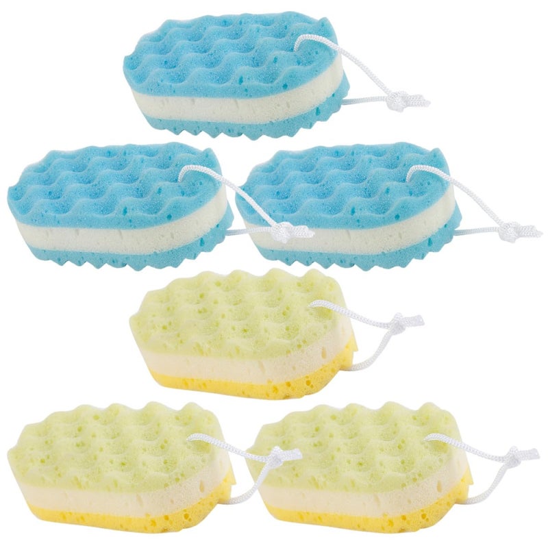 6Pcs Exfoliating Bath Sponges Set Triple Layer Body Scrubbers with Soft Mesh - Image 2