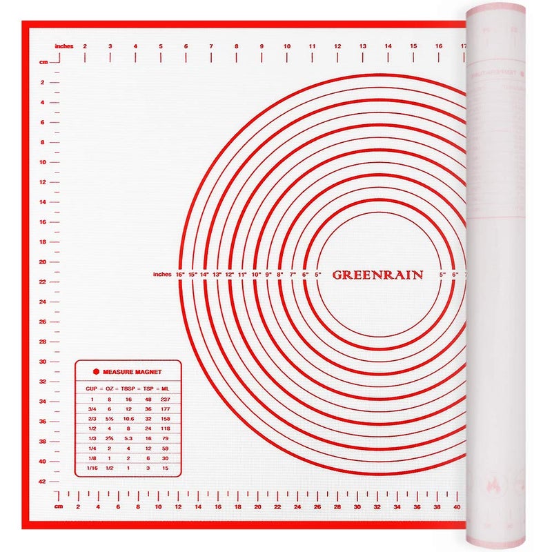 Extra Large Silicone Pastry Mat Extra Thick Non Stick Baking Mat with Measurement Fondant Mat Counter Mat Dough Rolling Mat Oven Liner Pie Crust Mat 20W  28L Red