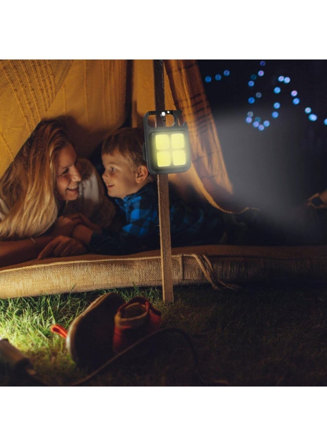 اليسا مجموعة من 4 مصابيح يدوية صغيرة قابلة لإعادة الشحن على شكل سلسلة مفاتيح - 800 لومن COB ساطعة، مصباح جيب محمول مزود بمغناطيس وفتاحة زجاجات وحلقة تثبيت للتخييم وصيد الأسماك والمشي - Image 3