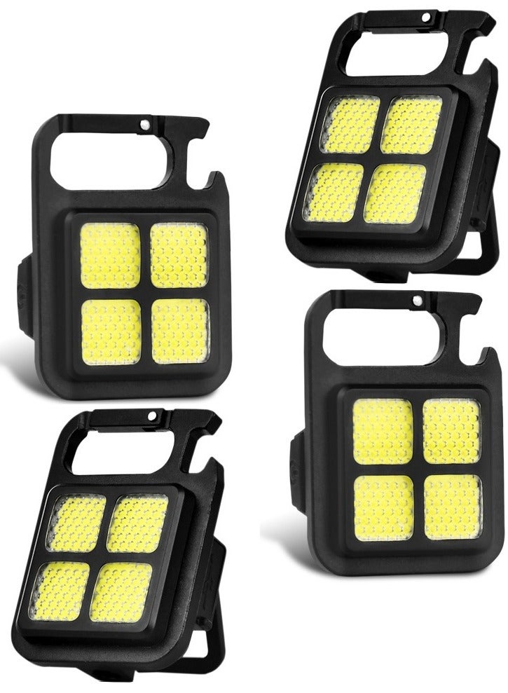 اليسا مجموعة من 4 مصابيح يدوية صغيرة قابلة لإعادة الشحن على شكل سلسلة مفاتيح - 800 لومن COB ساطعة، مصباح جيب محمول مزود بمغناطيس وفتاحة زجاجات وحلقة تثبيت للتخييم وصيد الأسماك والمشي - Image 1