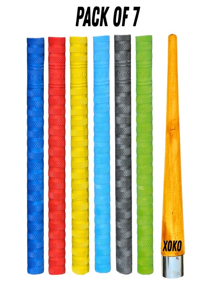XOKO Premium Cricket Bat Handle Grip Set, Multicolor Anti-Slip Rubber Grips, Professional Sports Accessory Pack with 6 Grips and Wooden Cone - Image 5