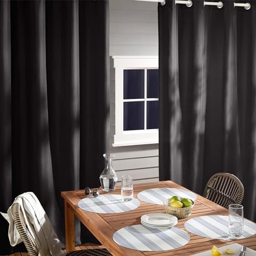 TOWN & COUNTRY BASICS Cabana Solid Heavyweight Indoor Outdoor Curtains, Light Filtering Opacity with Grommet Top, Water Repellent, 2-Pack Set, 54"x96", Dark Navy - Image 3
