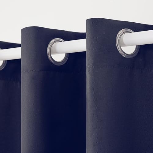 TOWN & COUNTRY BASICS Cabana Solid Heavyweight Indoor Outdoor Curtains, Light Filtering Opacity with Grommet Top, Water Repellent, 2-Pack Set, 54"x96", Dark Navy - Image 2