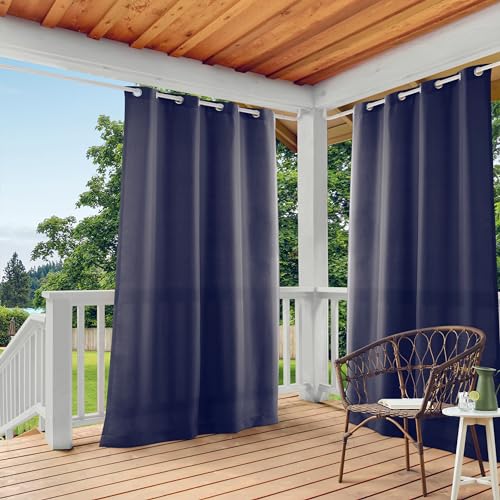 TOWN & COUNTRY BASICS Cabana Solid Heavyweight Indoor Outdoor Curtains, Light Filtering Opacity with Grommet Top, Water Repellent, 2-Pack Set, 54"x96", Dark Navy - Image 1