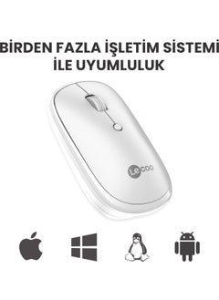 lecoo Lenovo WS209 Dual Mode 2.4GHz WiFi + Bluetooth 6-Button 1600DPI Rechargeable Silent Compact Wireless Optical Mouse White  - Image 2