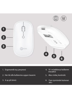 lecoo Lenovo WS209 Dual Mode 2.4GHz WiFi + Bluetooth 6-Button 1600DPI Rechargeable Silent Compact Wireless Optical Mouse White  - Image 5