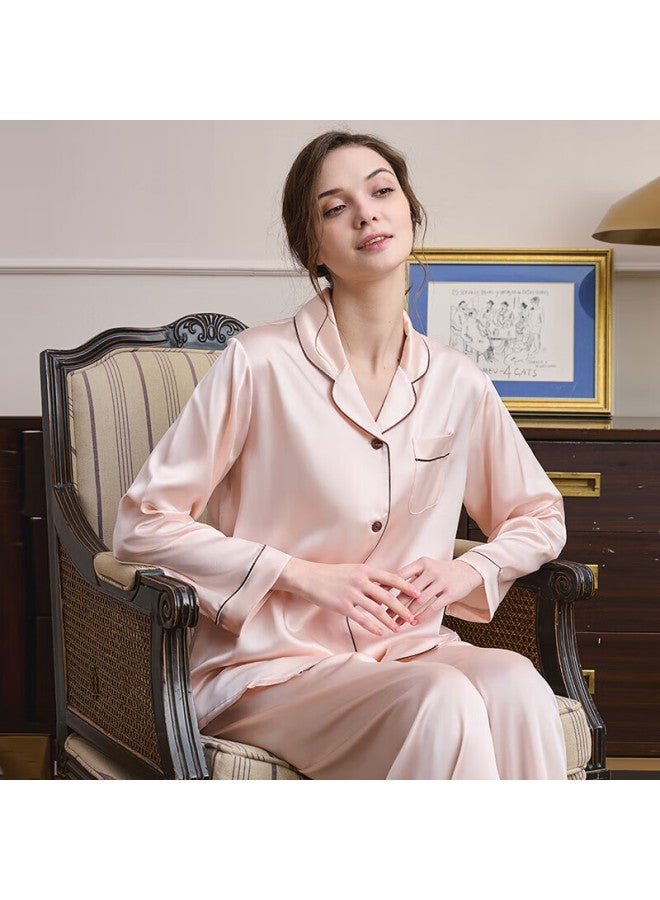 MEIBIAO American Standard 19mm Heavyweight 6a Grade Mulberry Silk Women's Pajamas Silk Long Sleeve Long Pants Loungewear Pink XL - Image 4