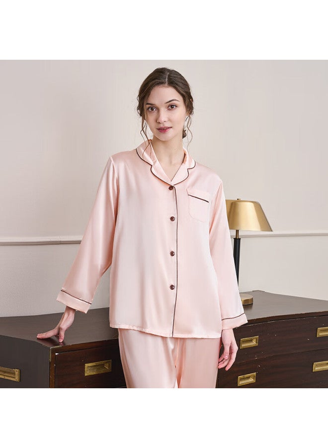 MEIBIAO American Standard 19mm Heavyweight 6a Grade Mulberry Silk Women's Pajamas Silk Long Sleeve Long Pants Loungewear Pink XL - Image 1