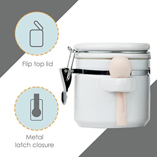 Home Basics Canister Sets For The Kitchen (4 Piece Set) White, High Gloss Ceramic | By Home Basics | Decorative| With Wooden Spoons, Countertop Set For Flour, Sugar, Coffee, and Snacks - Image 3
