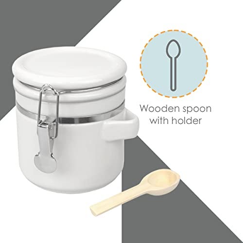 Home Basics Canister Sets For The Kitchen (4 Piece Set) White, High Gloss Ceramic | By Home Basics | Decorative| With Wooden Spoons, Countertop Set For Flour, Sugar, Coffee, and Snacks - Image 2