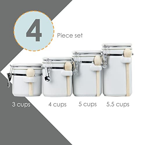 Home Basics Canister Sets For The Kitchen (4 Piece Set) White, High Gloss Ceramic | By Home Basics | Decorative| With Wooden Spoons, Countertop Set For Flour, Sugar, Coffee, and Snacks - Image 4
