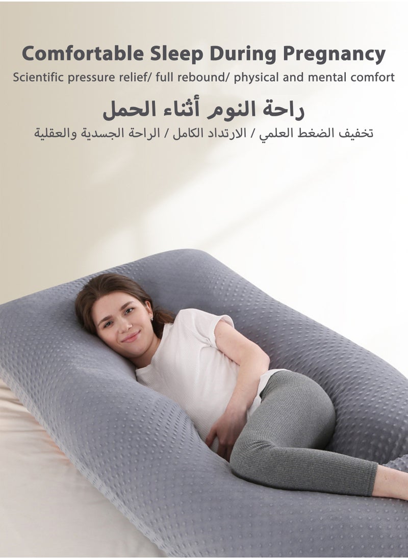مس تيارا - وسادة الجسم بالكامل على شكل حرف U لدعم نوم الحمل، وسادة أمومة للظهر والأرداف والساقين والبطن، مع غطاء مخملي قابل للإزالة 170 × 90 × 65 سم - Image 1