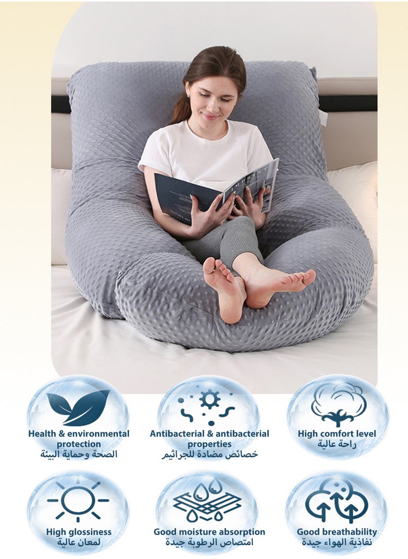 مس تيارا - وسادة الجسم بالكامل على شكل حرف U لدعم نوم الحمل، وسادة أمومة للظهر والأرداف والساقين والبطن، مع غطاء مخملي قابل للإزالة 170 × 90 × 65 سم - Image 1