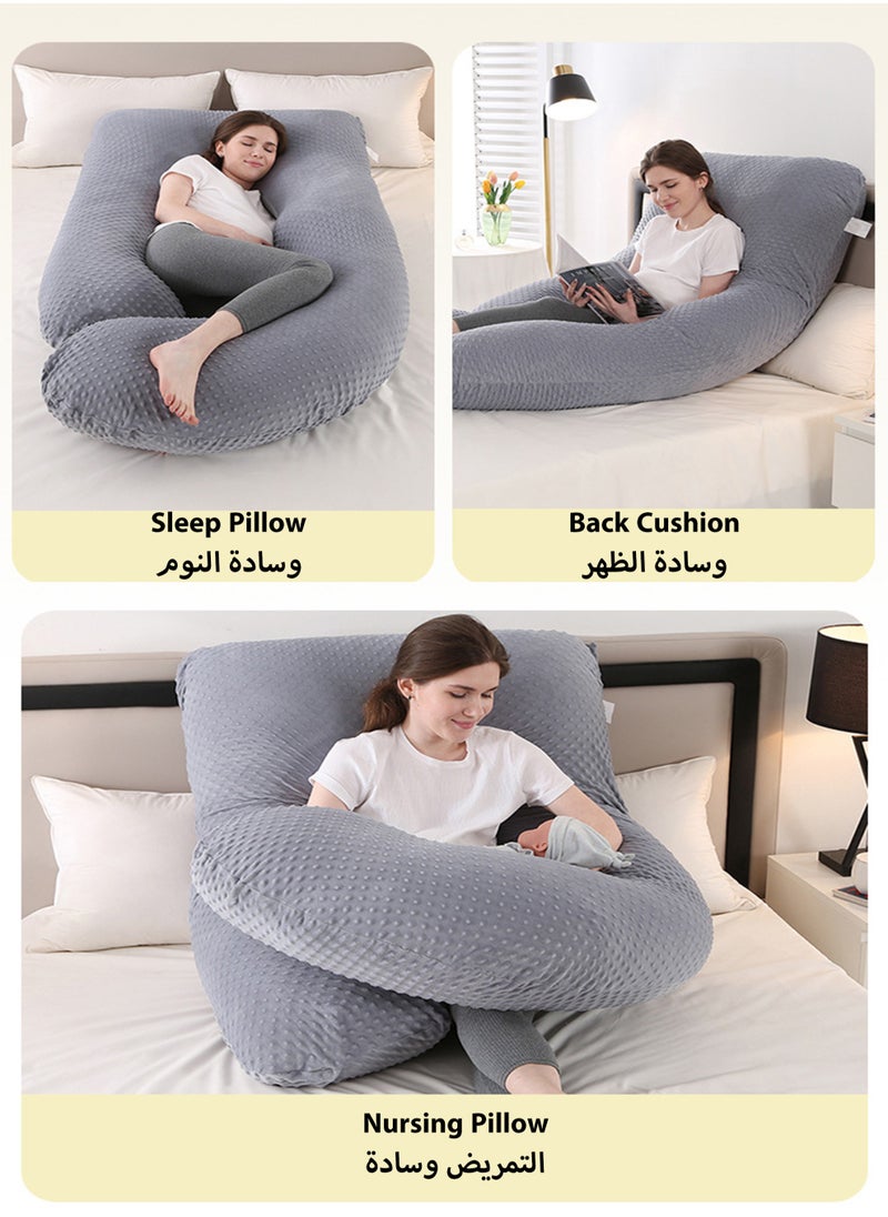 مس تيارا وسادة الجسم بالكامل على شكل حرف U لدعم نوم الحمل، وسادة أمومة للظهر والأرداف والساقين والبطن، مع غطاء مخملي قابل للإزالة 170 × 90 × 65 سم  - Image 4