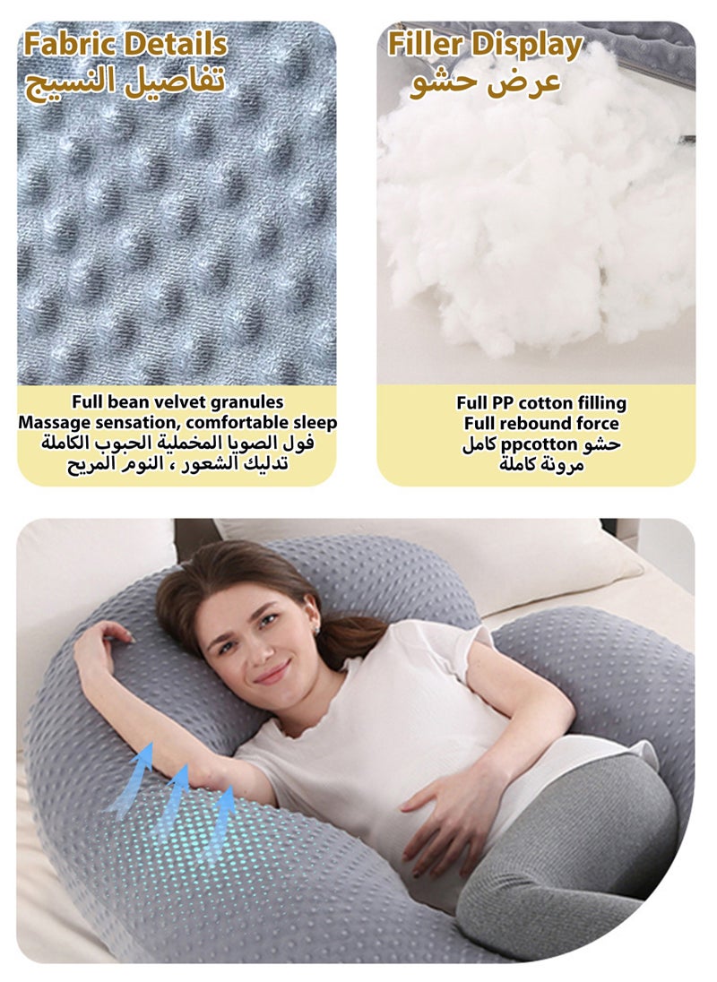 مس تيارا - وسادة الجسم بالكامل على شكل حرف U لدعم نوم الحمل، وسادة أمومة للظهر والأرداف والساقين والبطن، مع غطاء مخملي قابل للإزالة 170 × 90 × 65 سم - Image 1