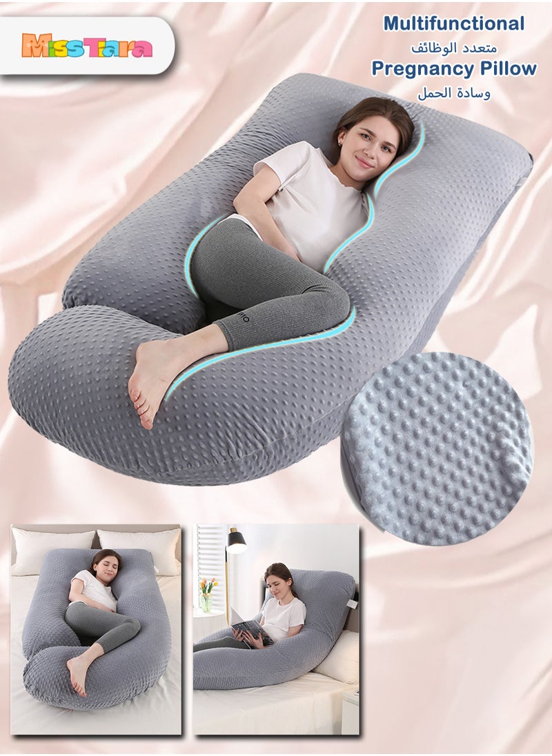 مس تيارا وسادة الجسم بالكامل على شكل حرف U لدعم نوم الحمل، وسادة أمومة للظهر والأرداف والساقين والبطن، مع غطاء مخملي قابل للإزالة 170 × 90 × 65 سم  - Image 1