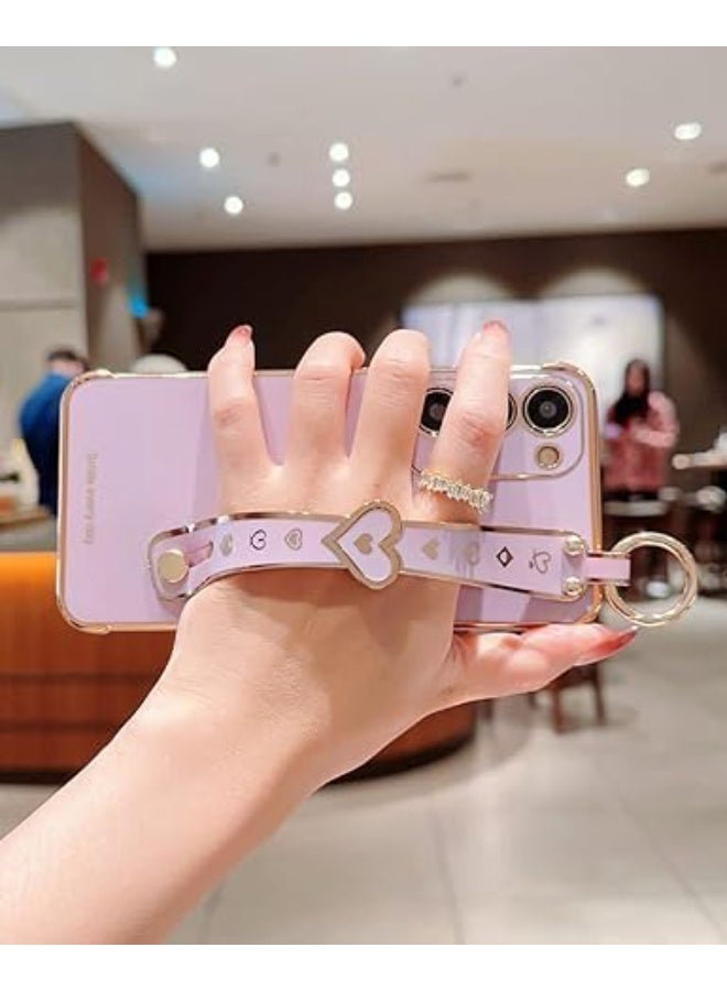 Q TRIPLE A Luxury Heart Design Case for Samsung Galaxy S24 Ultra, Girly Design, Electroplated Protective Cover with Adjustable Finger Strap & Kickstand, Anti-Fall Fashion Case for Women & Girls (Puple) - Image 3
