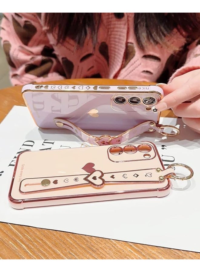 Q TRIPLE A Luxury Heart Design Case for Samsung Galaxy S24 Ultra, Girly Design, Electroplated Protective Cover with Adjustable Finger Strap & Kickstand, Anti-Fall Fashion Case for Women & Girls (Puple) - Image 5
