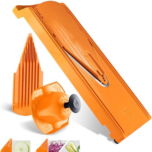 Börner Mandoline Slicer V3 (Basic Set) • V-Slicer for Vegetables & Fruits • Adjustable Kitchen Slicer • 3 Thickness Settings • With Rubber Feet & Stainless Steel V-Blade • Color: Orange - Image 1