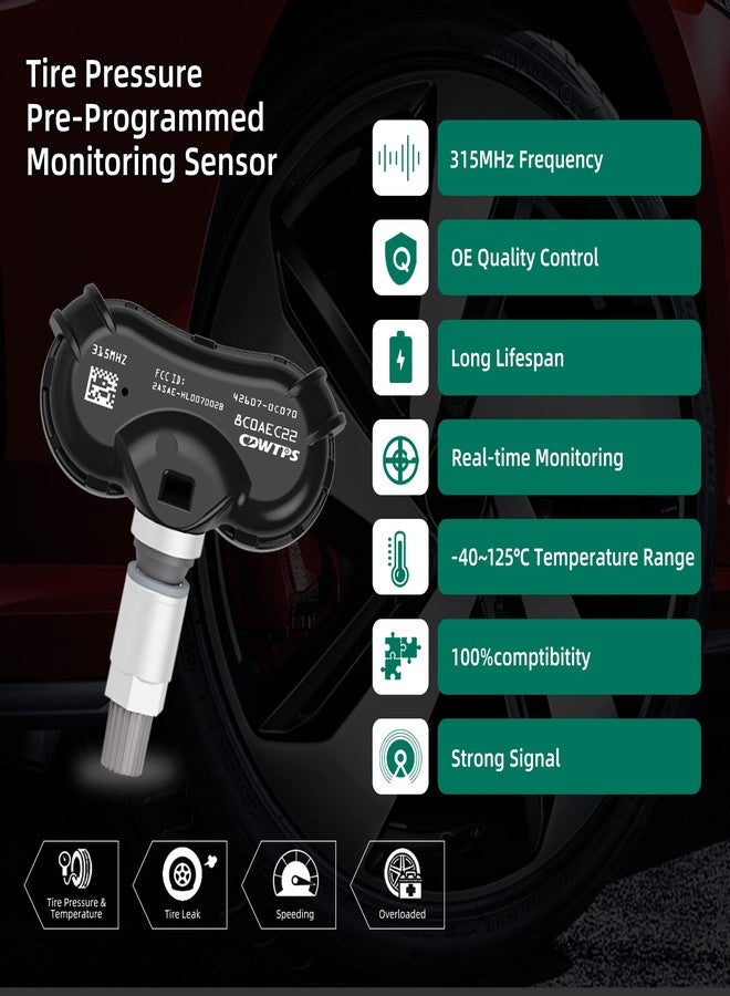 CDWTPS TPMS Sensor fit for Toyota Sienna 2007-2020, Sequoia 2008-2017, Tundra 2007-2017,4pcs 315MHz Tire Pressure Monitor System OE# 4260708010 426070C050 426070C060 426070C070 426070C080 - Image 3