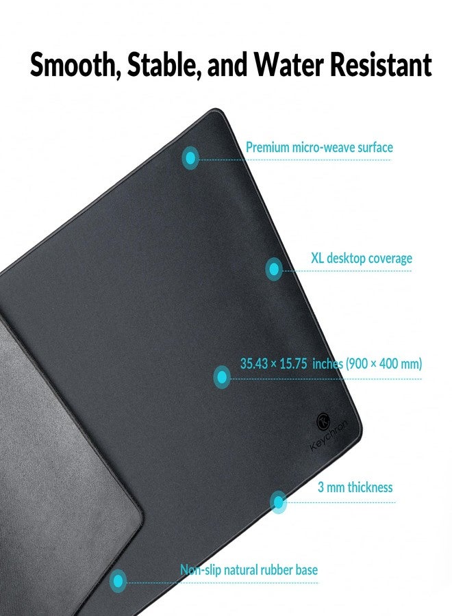 Keychron XL Gaming Mouse Pad Desk Mat, 35.4" × 15.7", Soft Micro-Weave Surface, Non-Slip Rubber Base, Anti-Fray Stitched Edges, Extended Large Mousepad for Gaming & Office - Black - Image 2