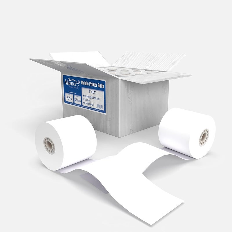 Alliance Thermal Paper Receipt Rolls BPA Free Grade A Pure 85 Bright White Paper Unique Thermal Coating 4 x 81 x 36 rolls - Image 1