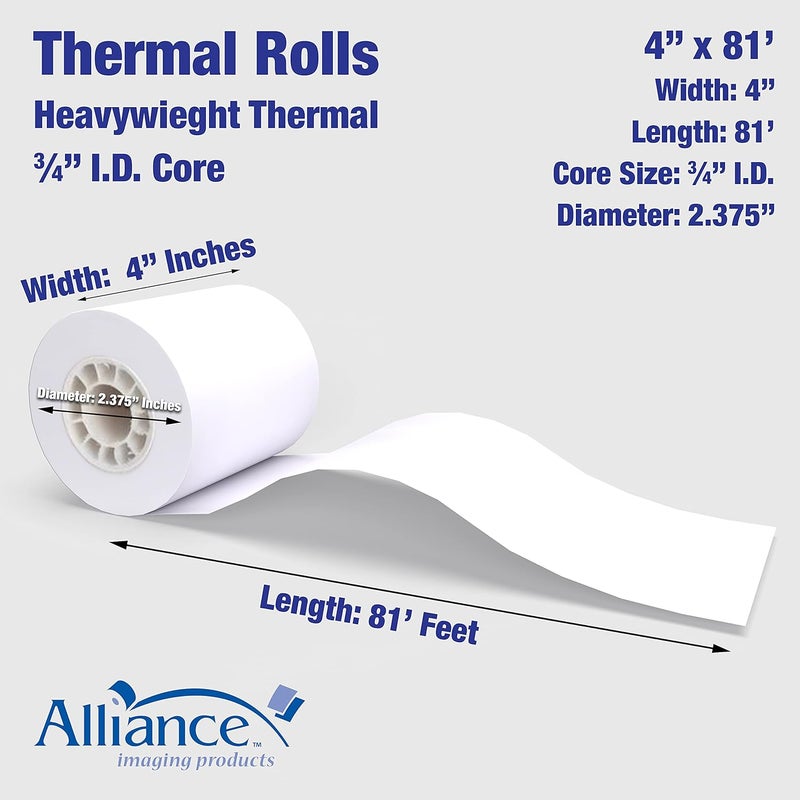 Alliance Thermal Paper Receipt Rolls BPA Free Grade A Pure 85 Bright White Paper Unique Thermal Coating 4 x 81 x 36 rolls - Image 3